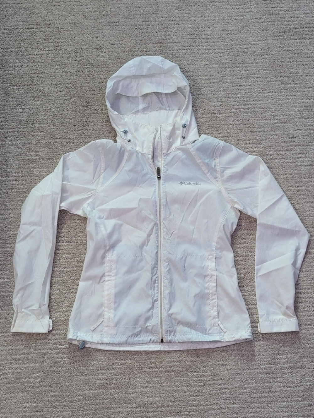 Columbia White Women's Hooded Packable Windbreaker Jacket